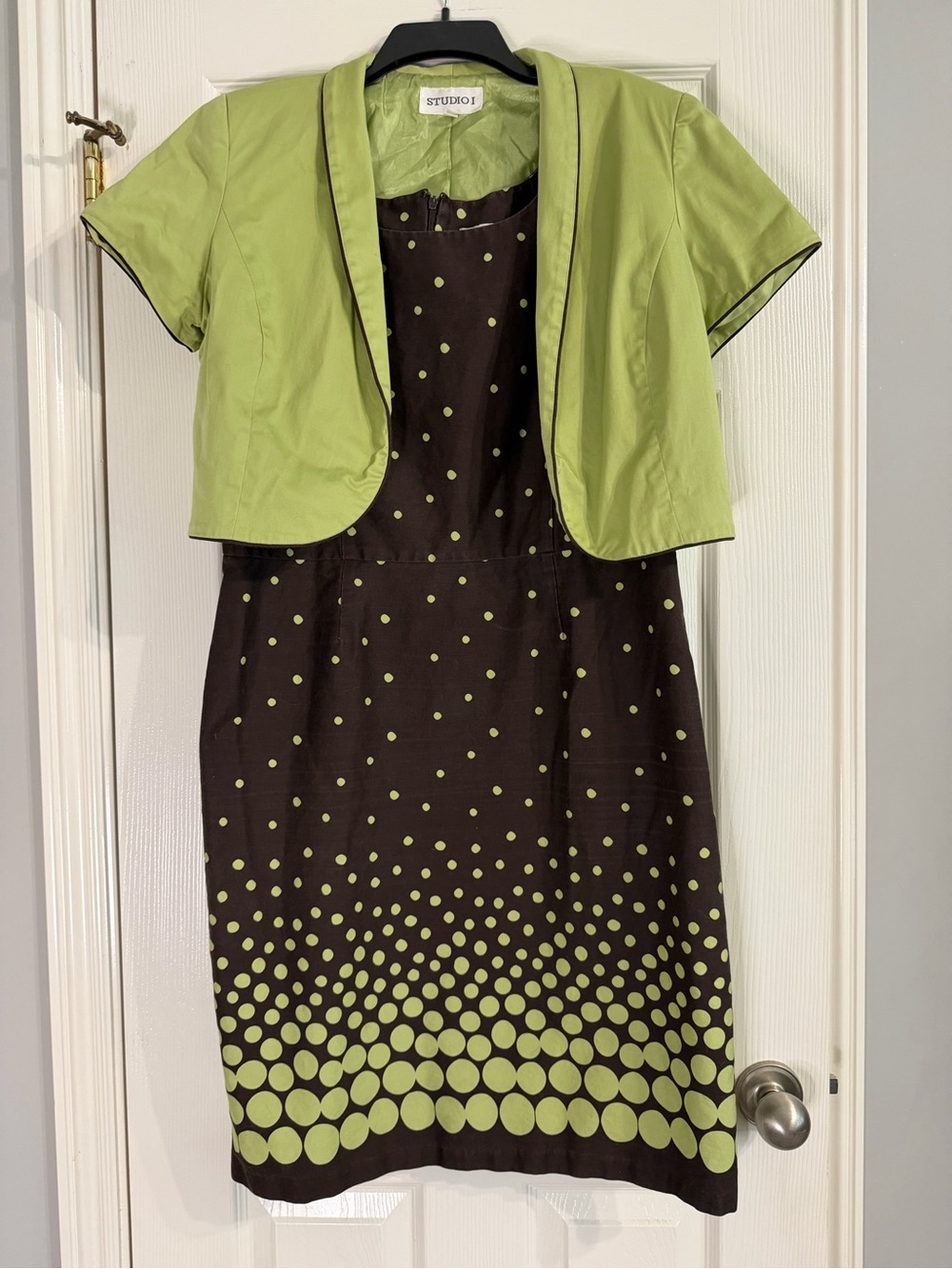 Two Piece Green and Brown Polka Dot Dress Set
